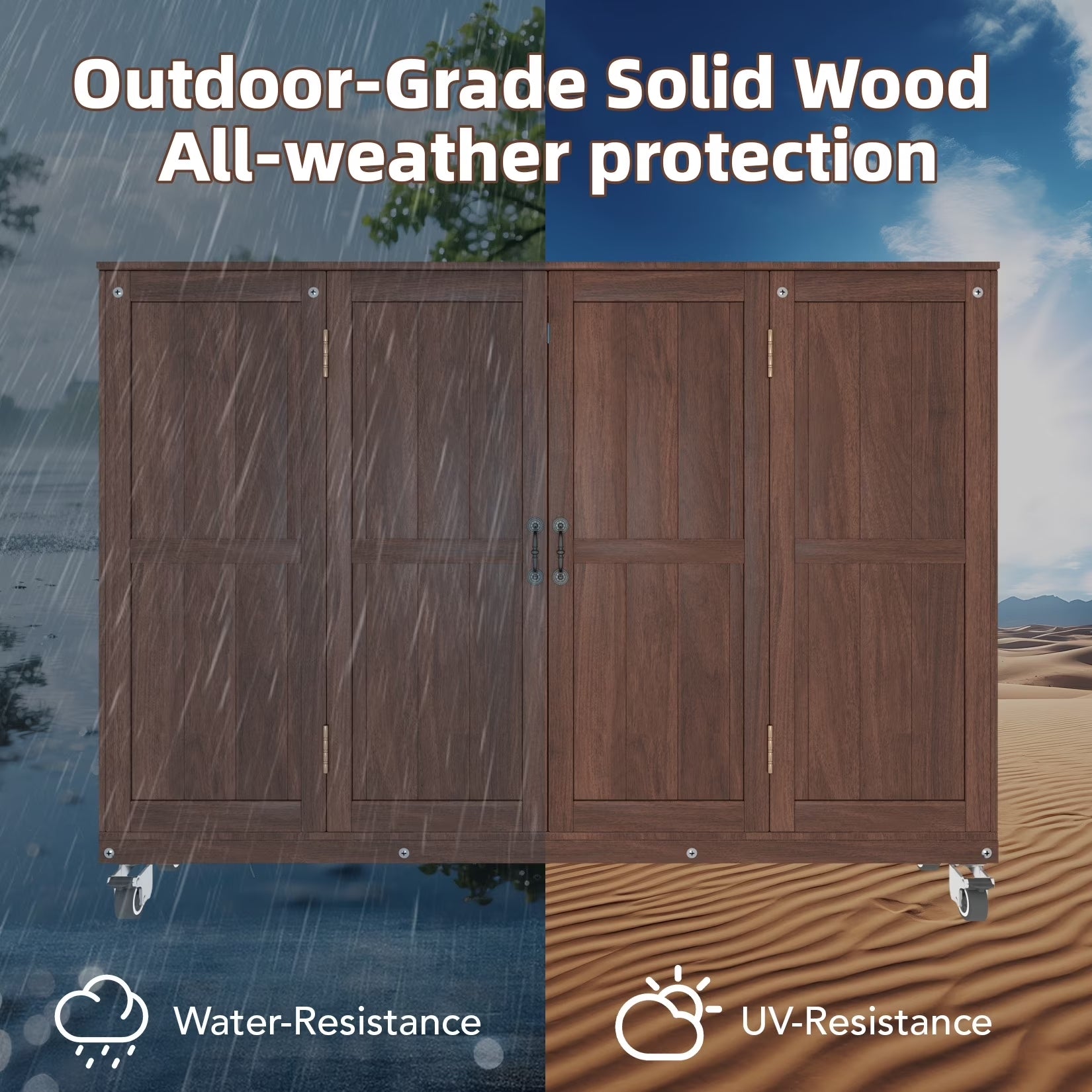 HABUTWAY Solid Wood Outdoor Motorized TV Lift Cabinet for 32-65” TVs, Weatherproof Rolling TV Stand with Remote, Adjustable Height 28”-68”
