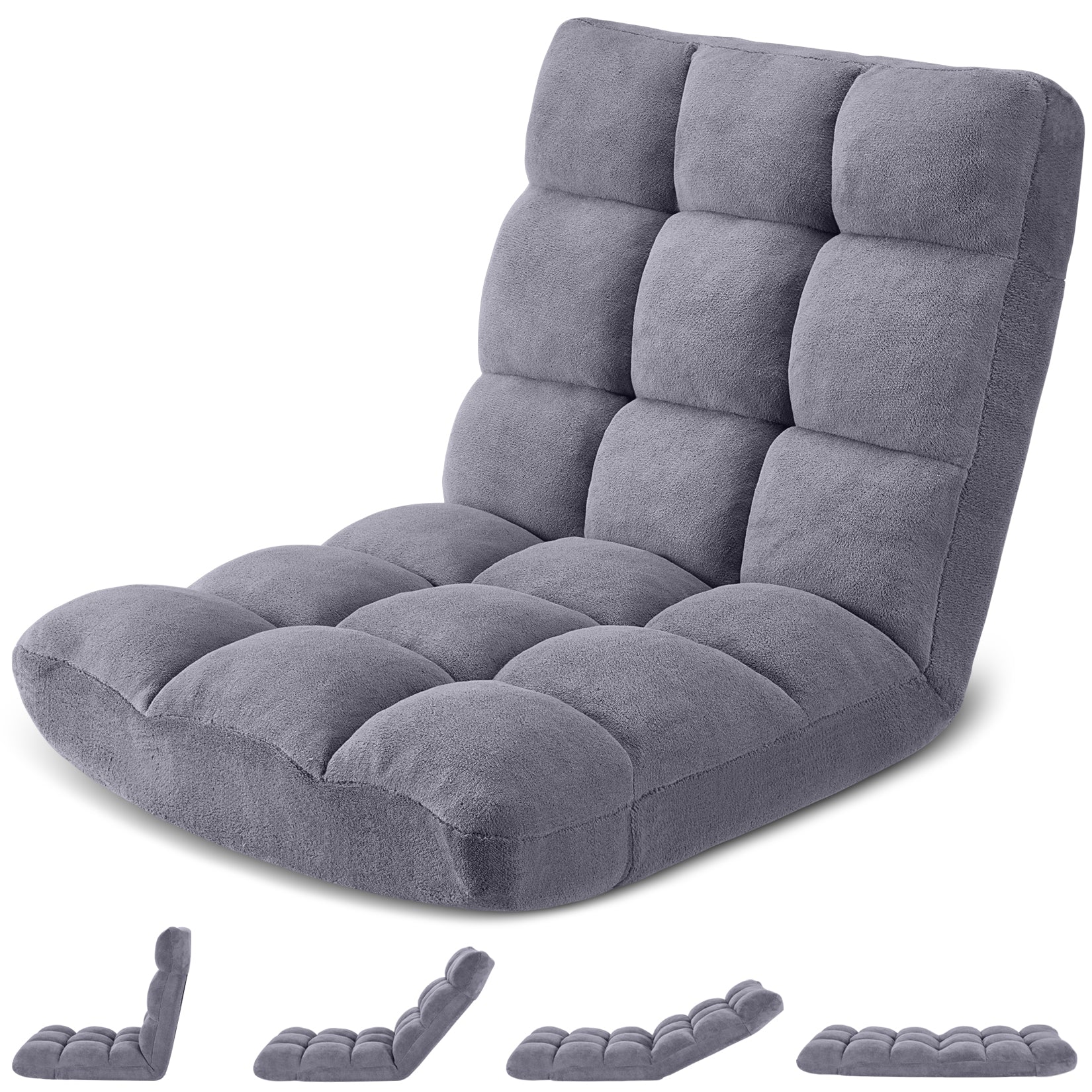 HABUTWAY Folding Floor Gaming Chair, 14-Position Adjustable Floor Sofa Chair with Thick Cushion, Coral Velvet Fabric for Reading, Gaming, Meditation and Relaxing