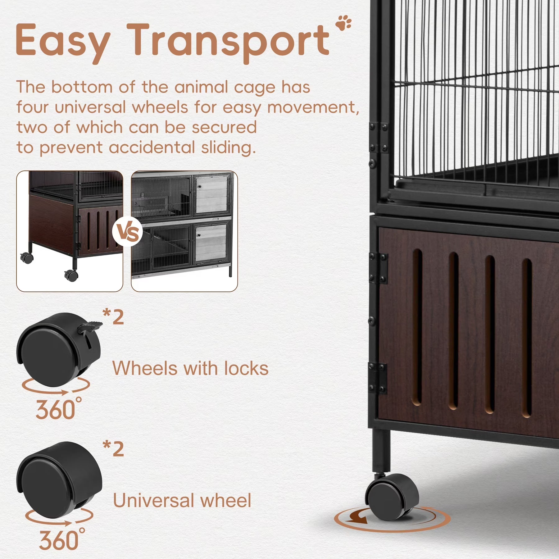 HABUTWAY 33''H Metal Large Ferret Cage, Rolling Chinchilla Cage, Critter Nation Cage, Indoor Wooden Pet Crate Furniture