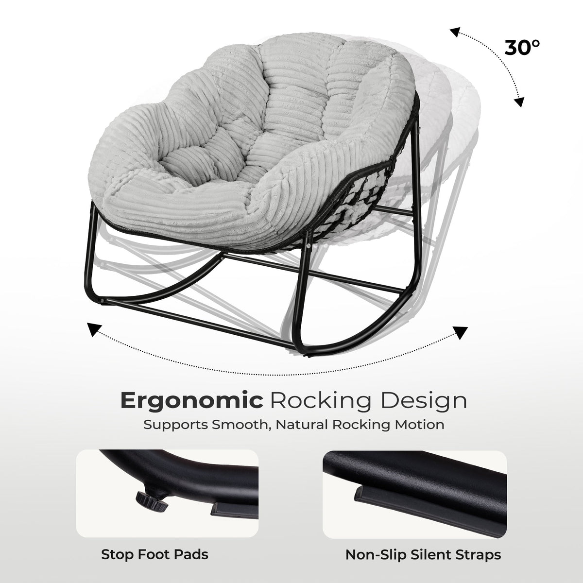 HABUTWAY Oversized Papasan Rocking Chair with Thick Cushion, Outdoor Rocker Egg Seat for Patio Garden Backyard