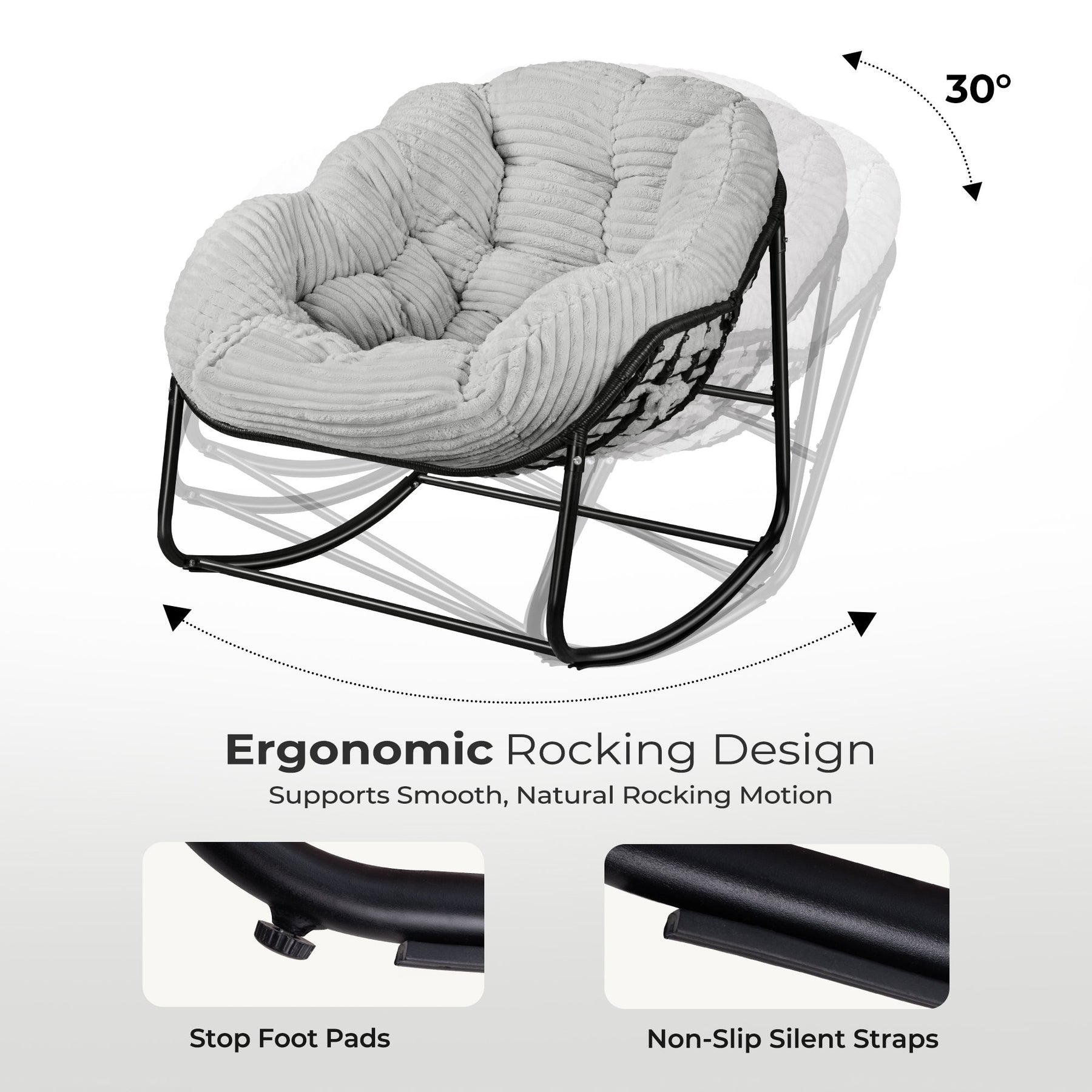 HABUTWAY Oversized Papasan Rocking Chair with Thick Cushion, Outdoor Rocker Egg Seat for Patio Garden Backyard