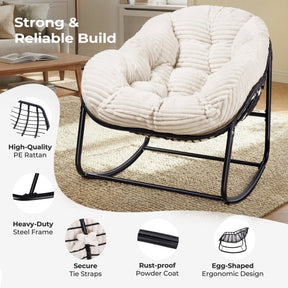 HABUTWAY Oversized Papasan Rocking Chair with Thick Cushion, Outdoor Rocker Egg Seat for Patio Garden Backyard