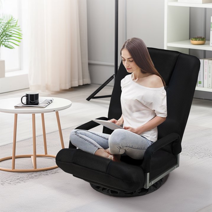 HABUTWAY Swivel Gaming Floor Chair with Armrest Handles, Folding Reclining Sofa, No Assembly, 6-Position Backrest for Video Games