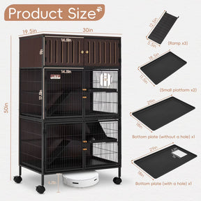 HABUTWAY 50''H Metal Large Ferret Cage, Rolling Chinchilla Cage, Critter Nation Cage, Indoor Wooden Pet Crate Furniture