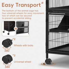 HABUTWAY 50''H Metal Large Ferret Cage, Rolling Chinchilla Cage, Critter Nation Cage, Indoor Wooden Pet Crate Furniture