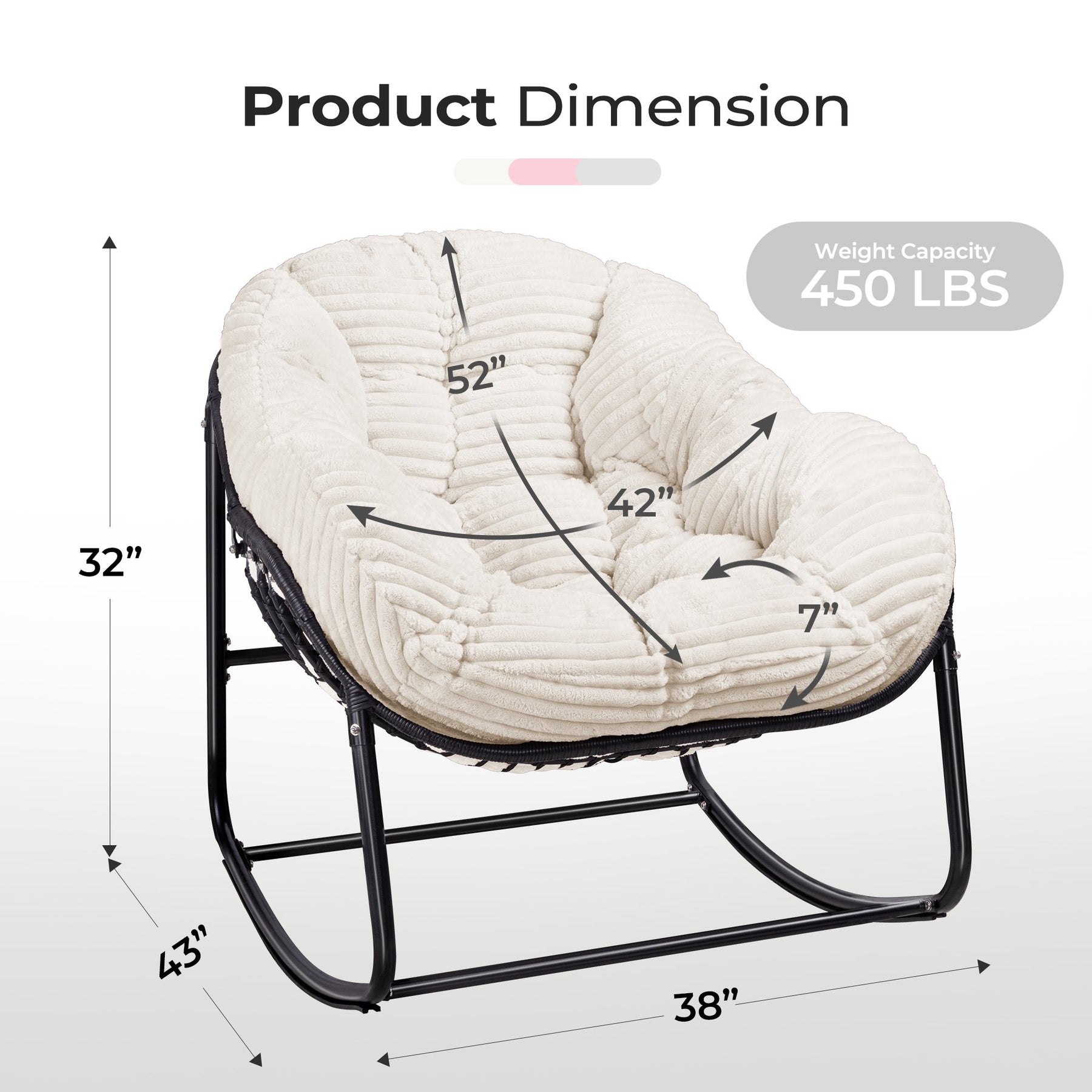 HABUTWAY Oversized Papasan Rocking Chair with Thick Cushion, Outdoor Rocker Egg Seat for Patio Garden Backyard