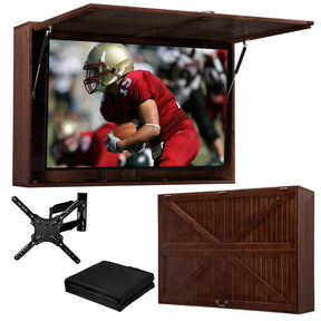 HABUTWAY Solid Wood Outdoor TV Enclosure for 32-55" TVs, Weatherproof Cabinet with Wall Mount & Oxford Cover, Walnut