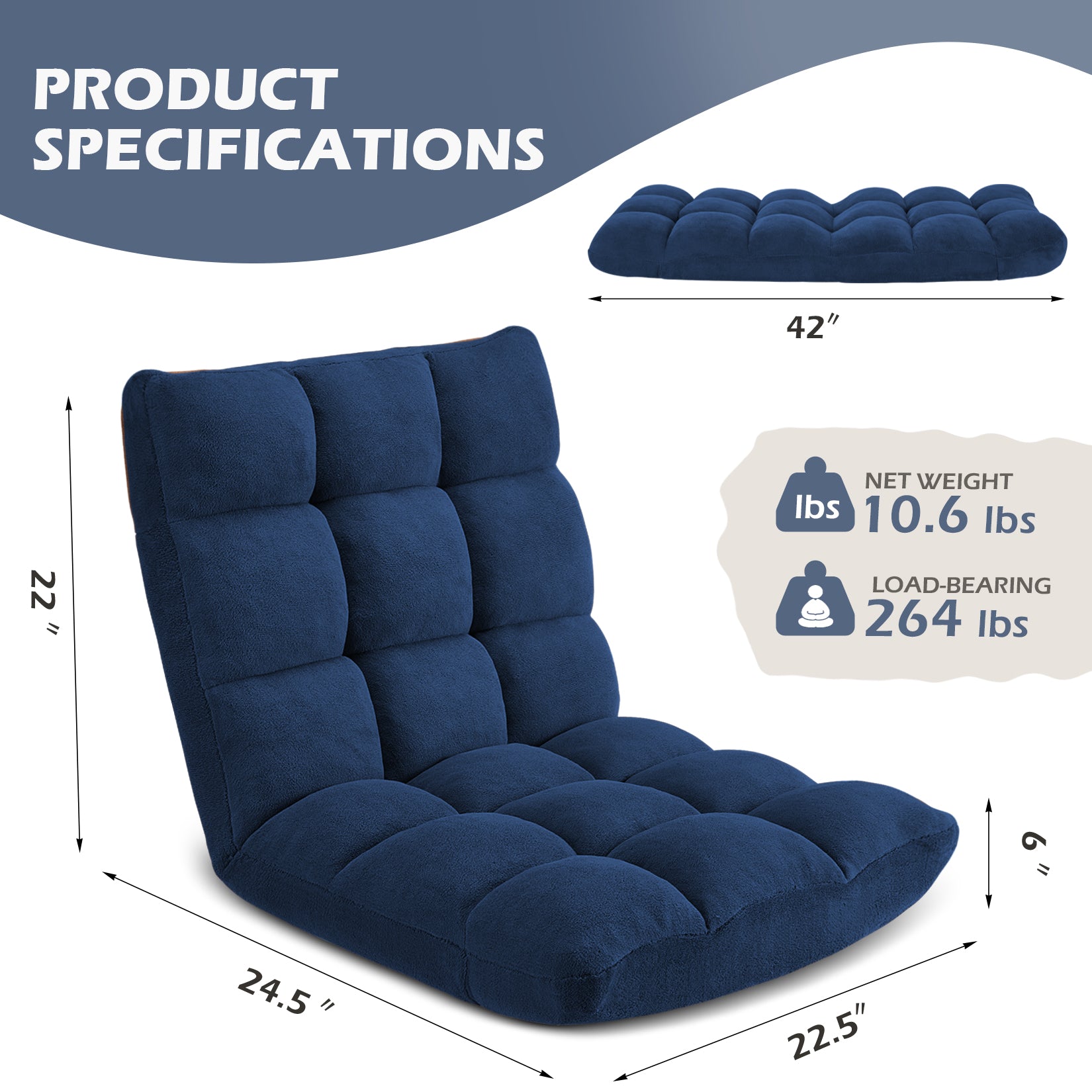 HABUTWAY Folding Floor Gaming Chair, 14-Position Adjustable Floor Sofa Chair with Thick Cushion, Coral Velvet Fabric for Reading, Gaming, Meditation and Relaxing