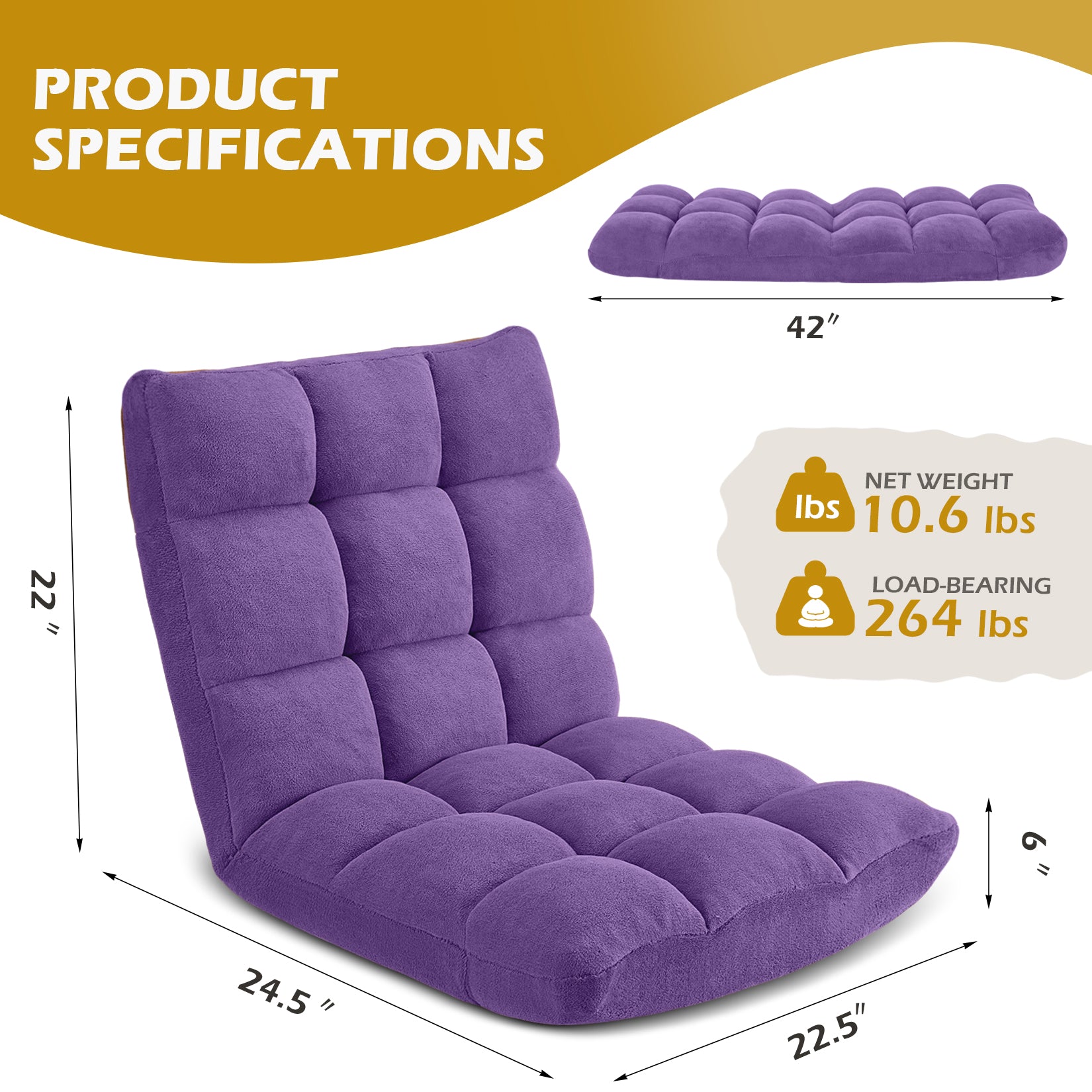 HABUTWAY Folding Floor Gaming Chair, 14-Position Adjustable Floor Sofa Chair with Thick Cushion, Coral Velvet Fabric for Reading, Gaming, Meditation and Relaxing