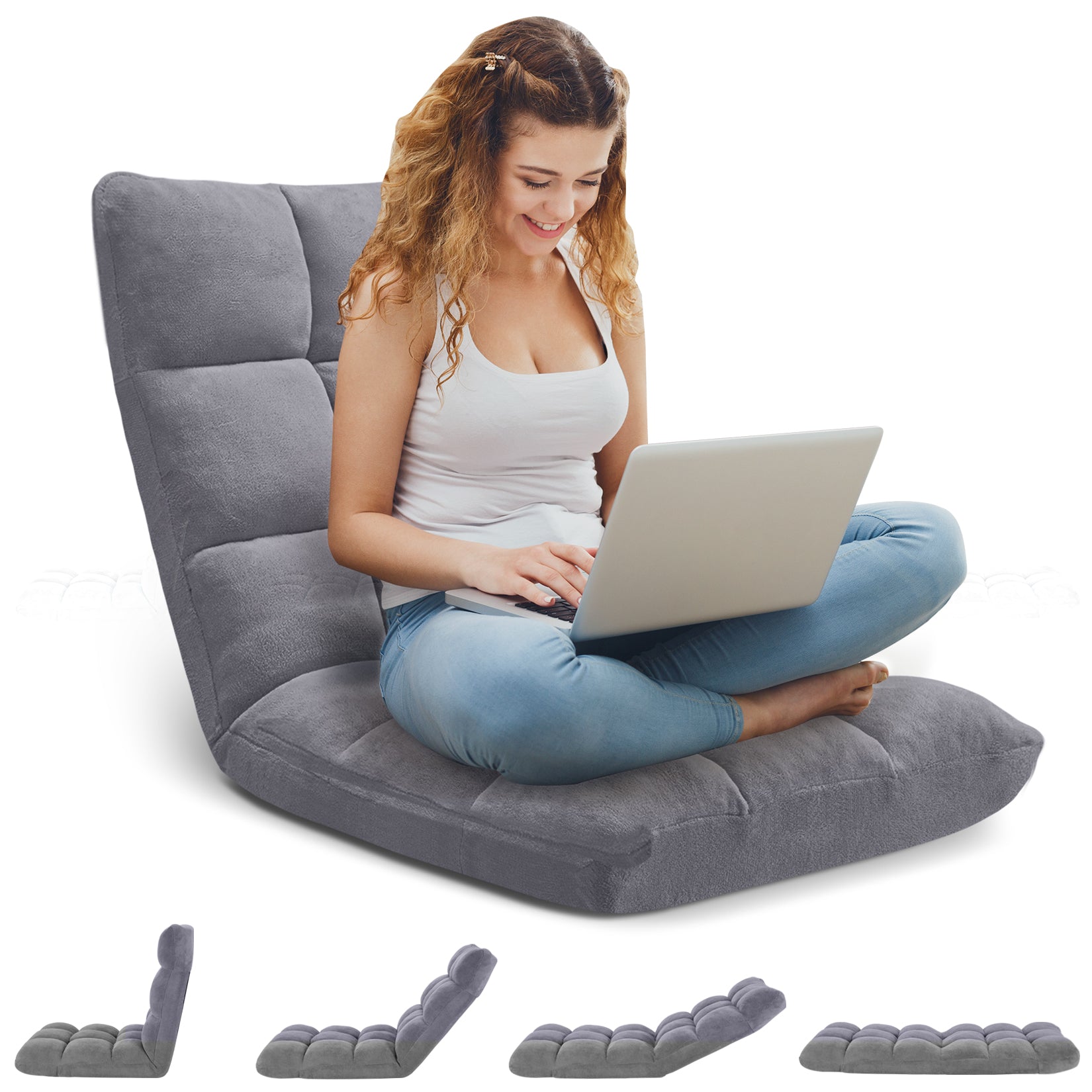 HABUTWAY Folding Floor Gaming Chair, 14-Position Adjustable Floor Sofa Chair with Thick Cushion, Coral Velvet Fabric for Reading, Gaming, Meditation and Relaxing