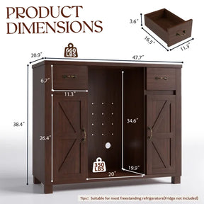 HABUTWAY Solid Wood Mini Fridge Cabinet with Storage, Large Coffee Bar Sideboard for Kitchen, Dining Room, Living Room