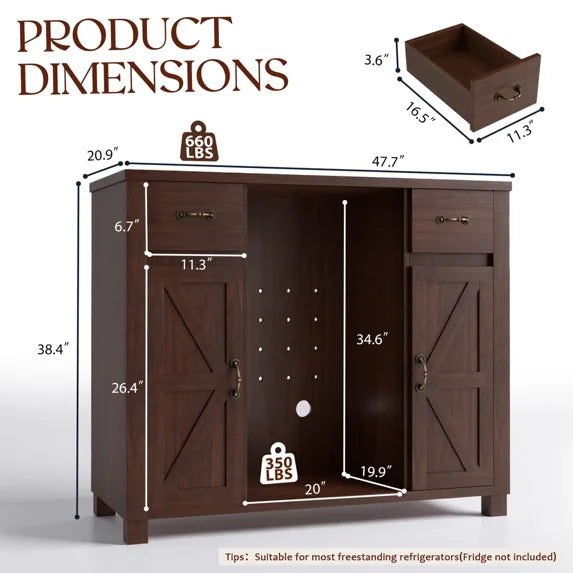 HABUTWAY Solid Wood Mini Fridge Cabinet with Storage, Large Coffee Bar Sideboard for Kitchen, Dining Room, Living Room