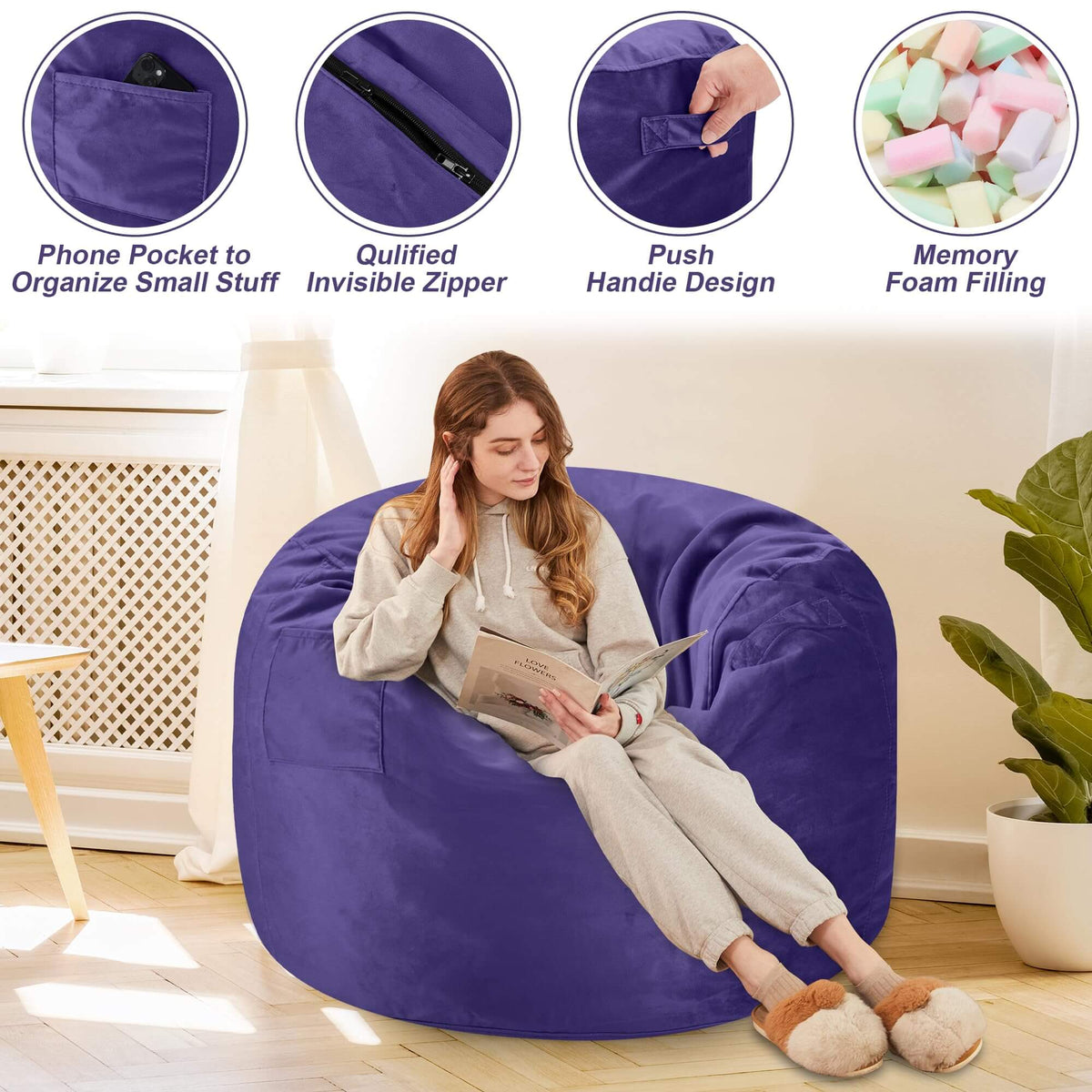 HABUTWAY® Dutch Velvet Bean Bag Chair