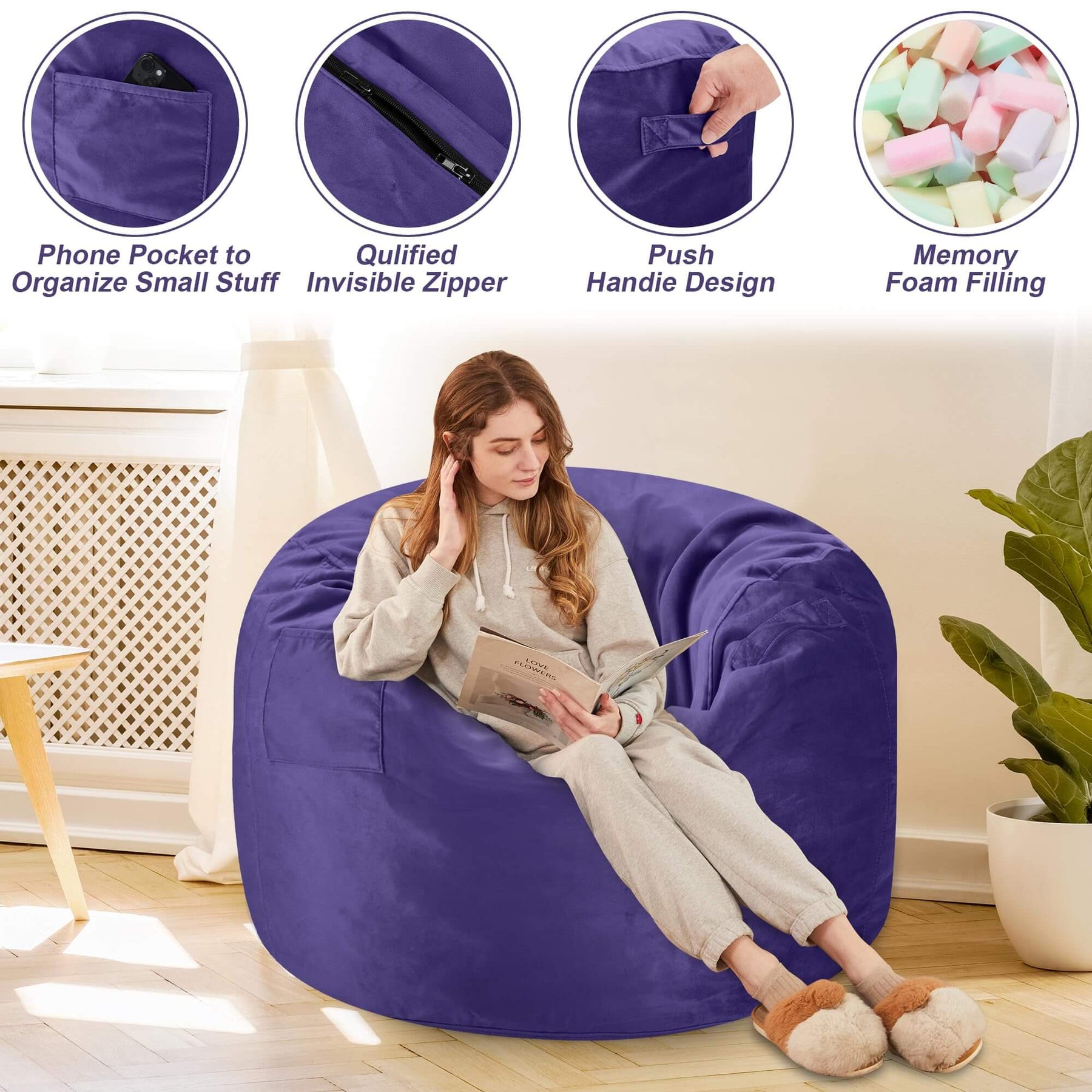 HABUTWAY® Dutch Velvet Bean Bag Chair
