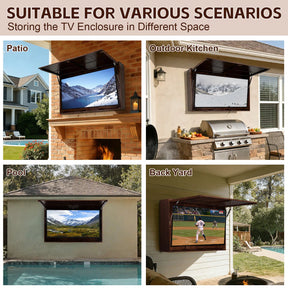 HABUTWAY Solid Wood Outdoor TV Enclosure for 32-55" TVs, Weatherproof Cabinet with Wall Mount & Oxford Cover, Walnut