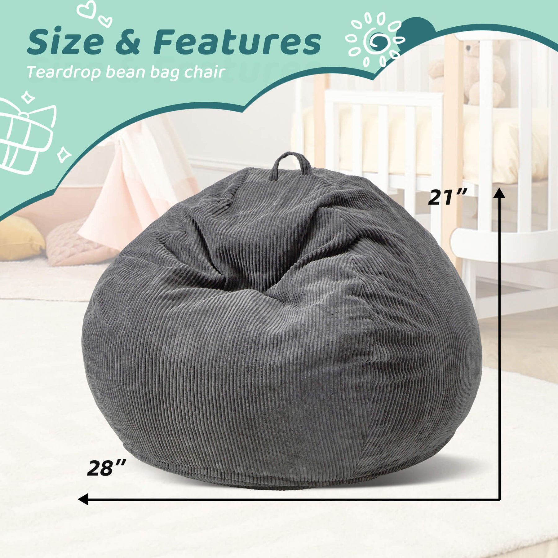 HABUTWAY® Teardrop Bean Bag Chair Children