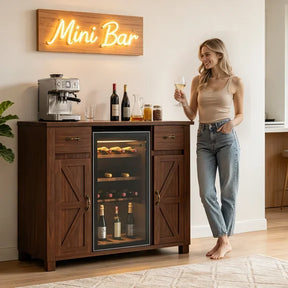 HABUTWAY Solid Wood Mini Fridge Cabinet with Storage, Large Coffee Bar Sideboard for Kitchen, Dining Room, Living Room