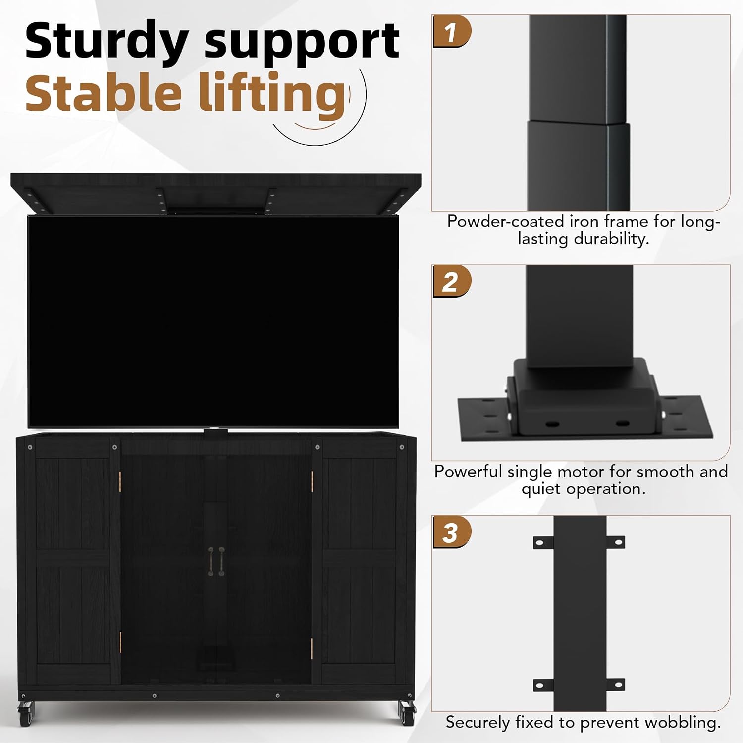 HABUTWAY® Hidden Motorized TV Lift Cabinet Solid Wood TV Cabinet for 32–65” TVs