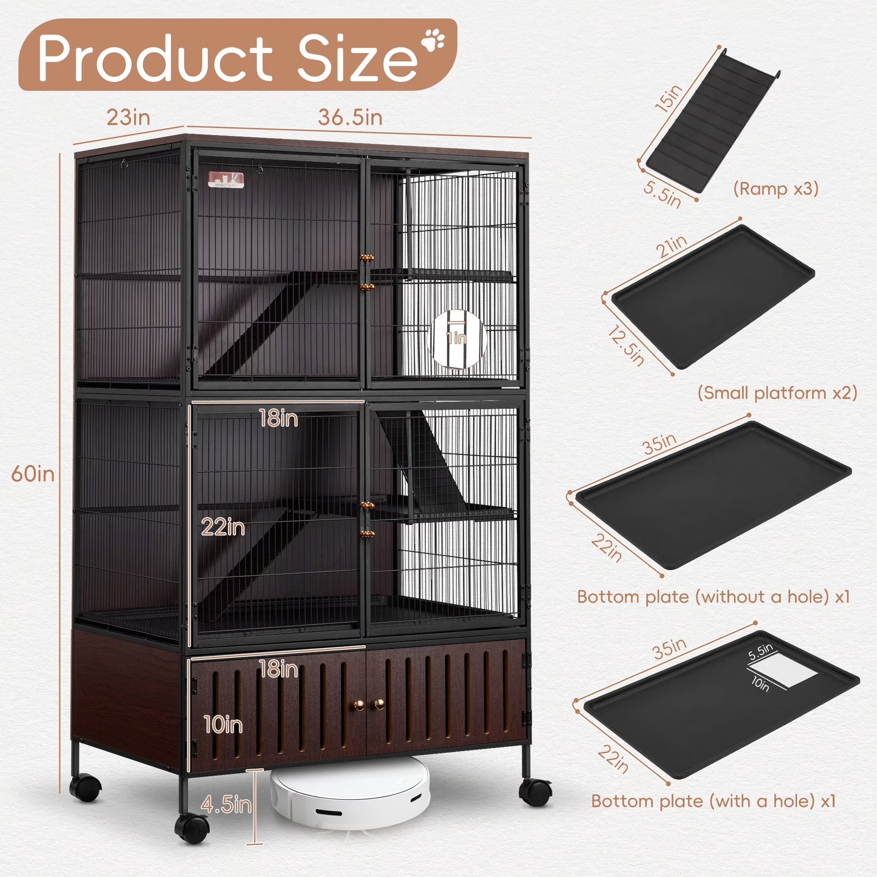 HABUTWAY 60''H Metal Large Ferret Cage, Rolling Chinchilla Cage, Critter Nation Cage, Indoor Wooden Pet Crate Furniture