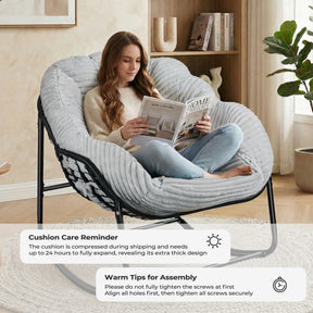 HABUTWAY Oversized Papasan Rocking Chair with Thick Cushion, Outdoor Rocker Egg Seat for Patio Garden Backyard