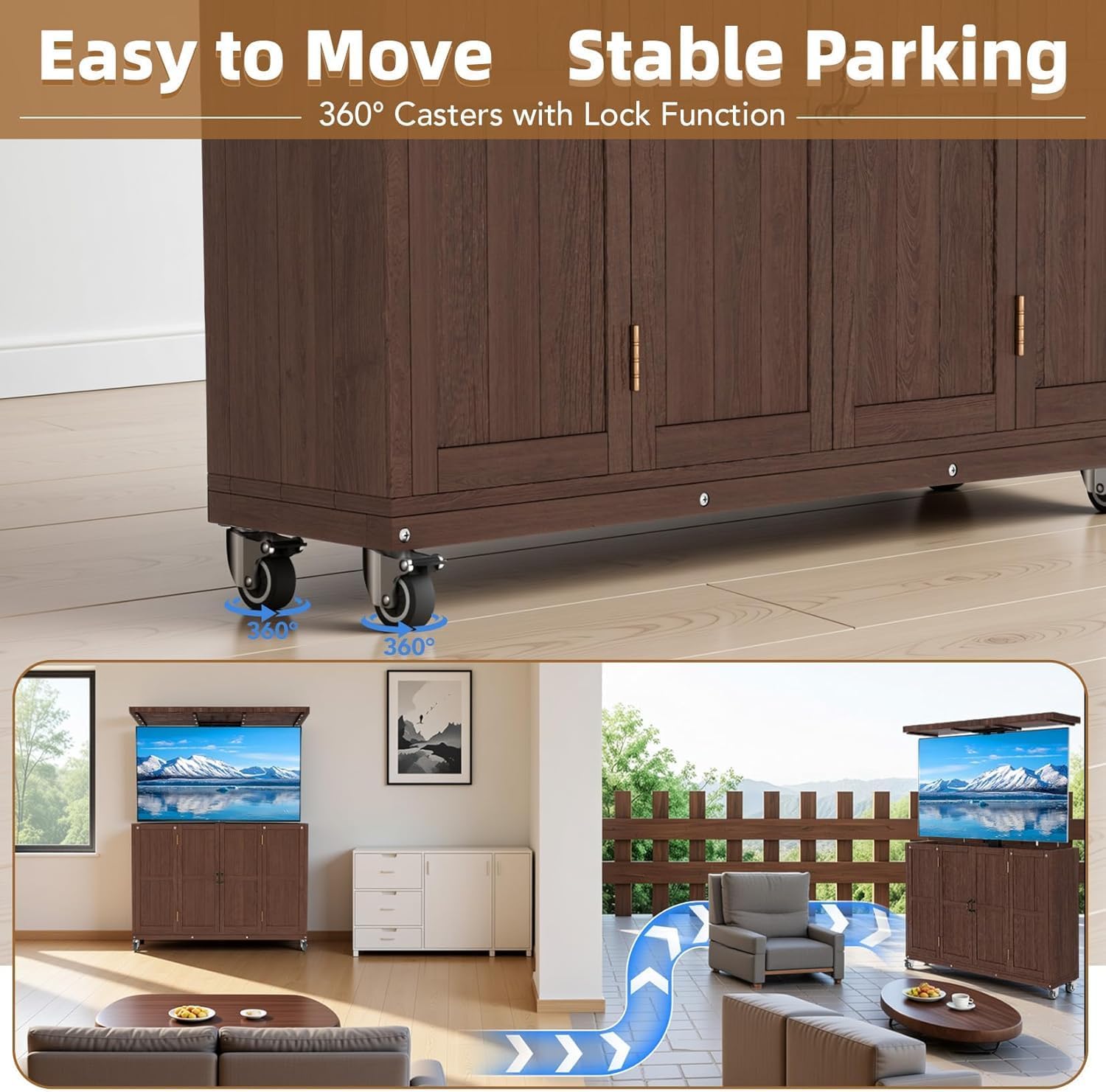 HABUTWAY® Hidden Motorized TV Lift Cabinet Solid Wood TV Cabinet for 32–65” TVs
