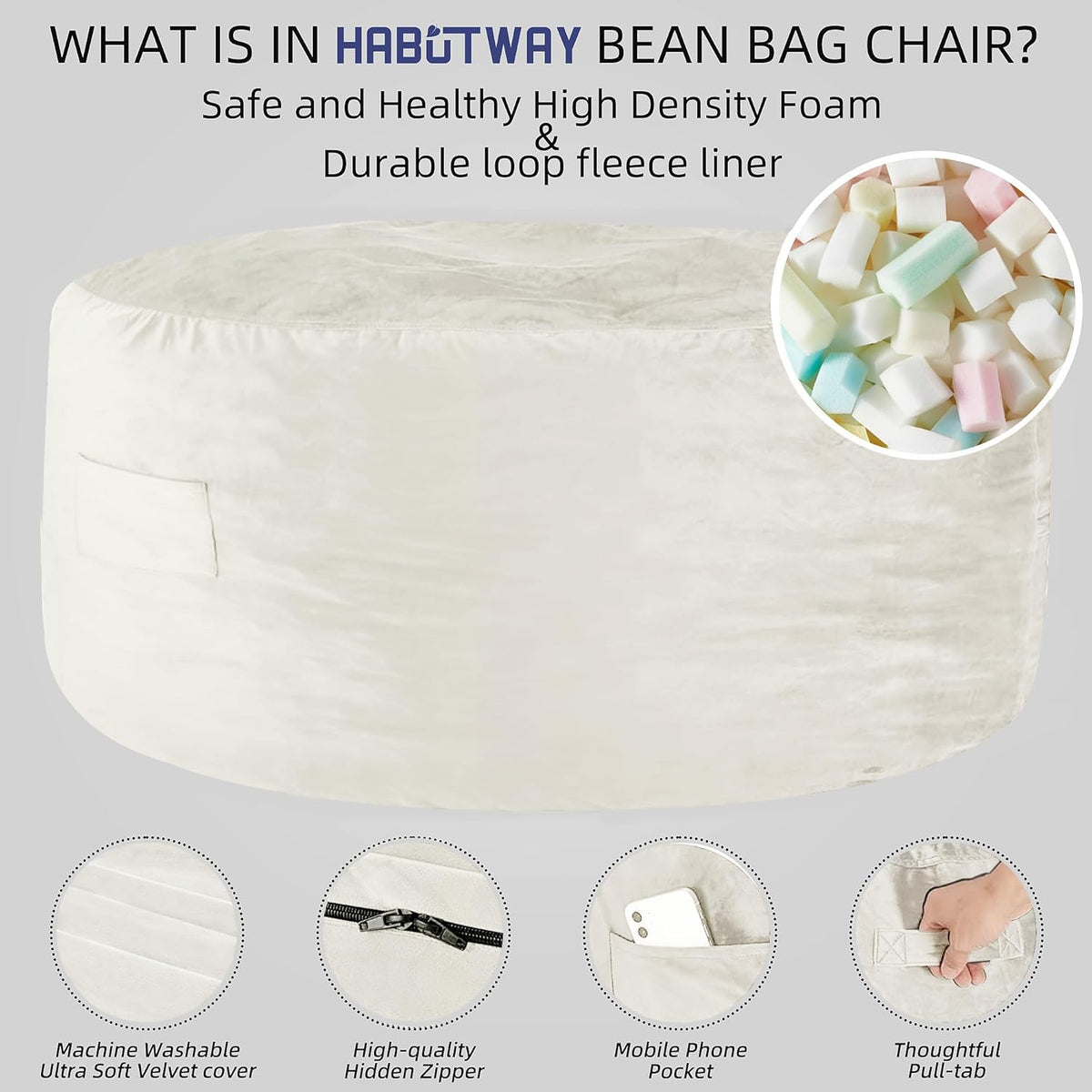 HABUTWAY® Dutch Velvet Bean Bag Chair