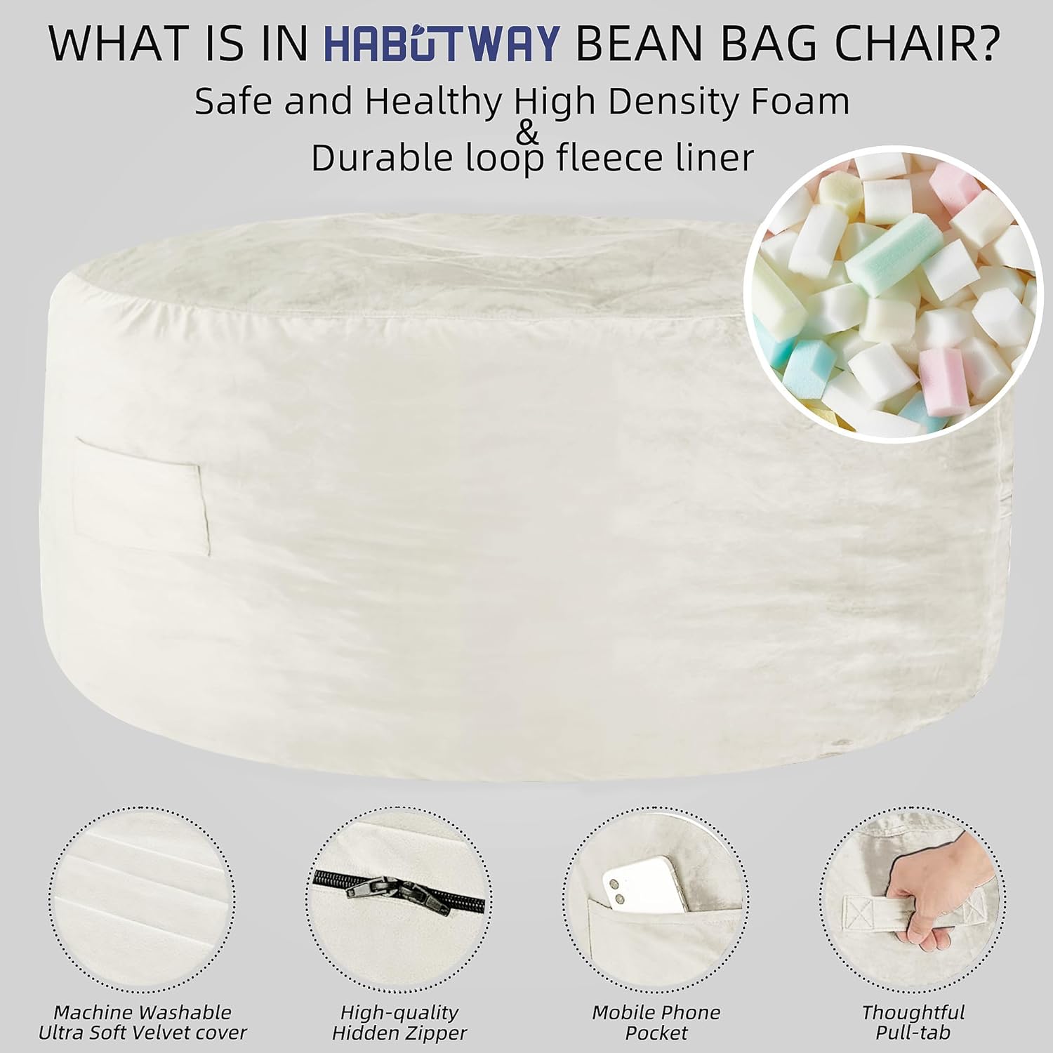 HABUTWAY® Dutch Velvet Bean Bag Chair