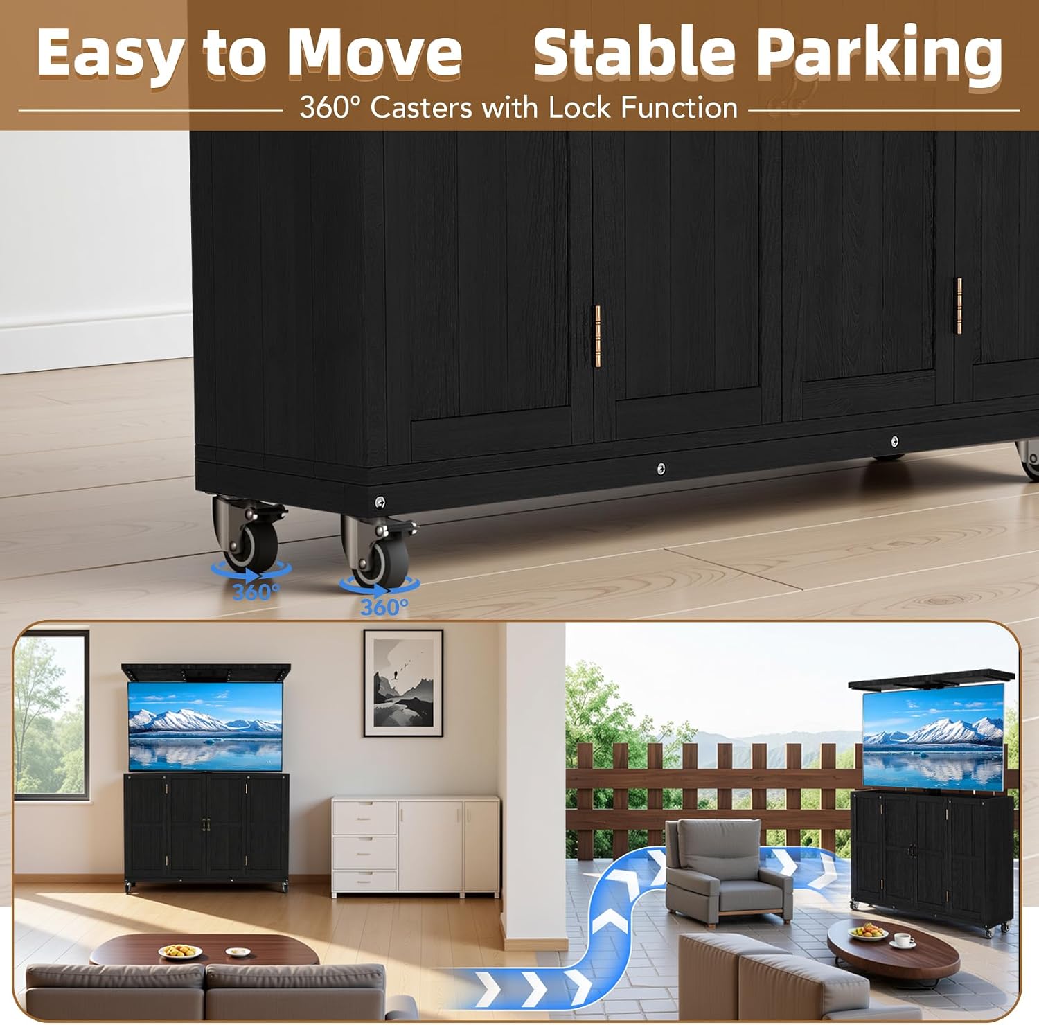 HABUTWAY® Hidden Motorized TV Lift Cabinet Solid Wood TV Cabinet for 32–65” TVs