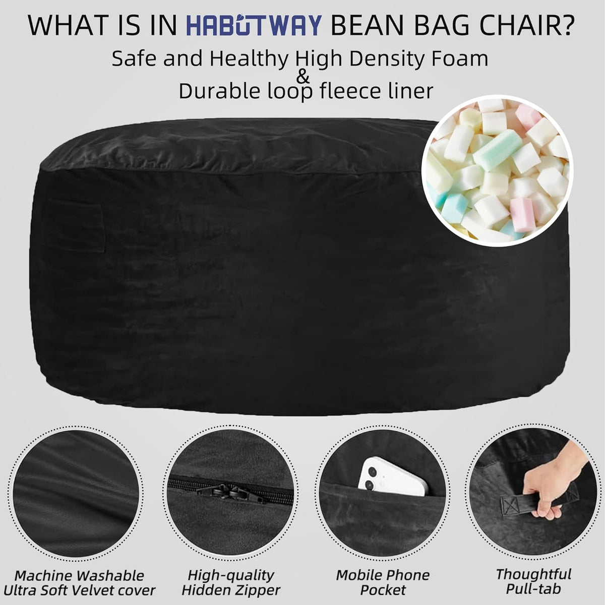 HABUTWAY® Dutch Velvet Bean Bag Chair