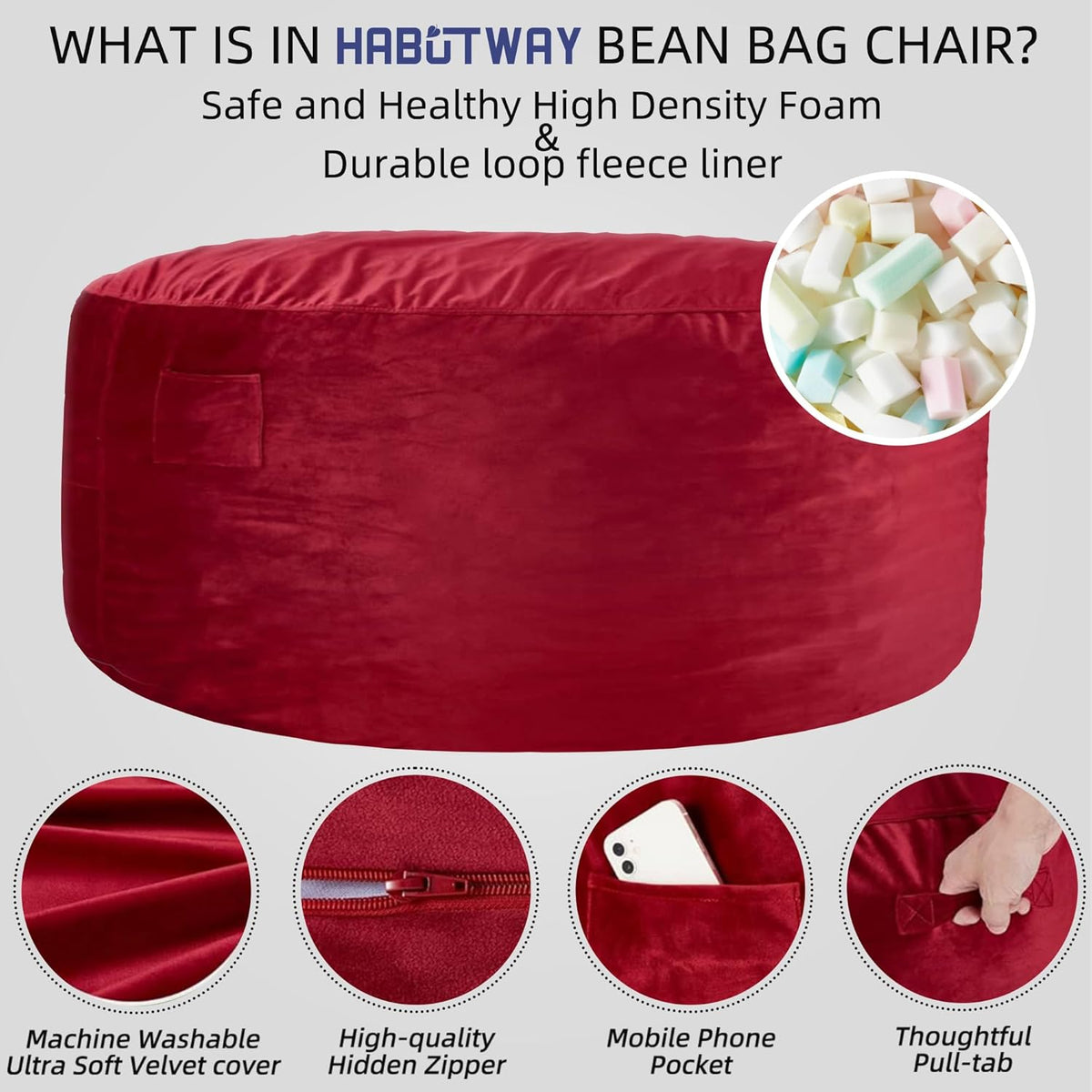 HABUTWAY® Dutch Velvet Bean Bag Chair