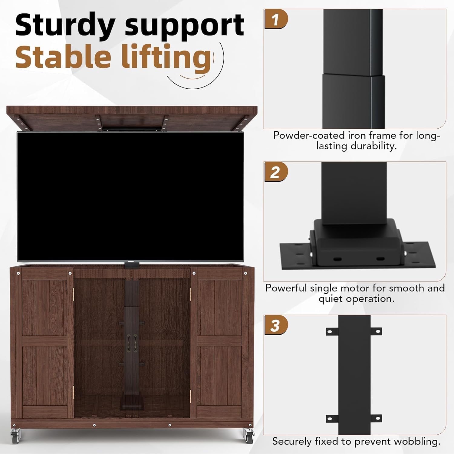HABUTWAY® Hidden Motorized TV Lift Cabinet Solid Wood TV Cabinet for 32–65” TVs