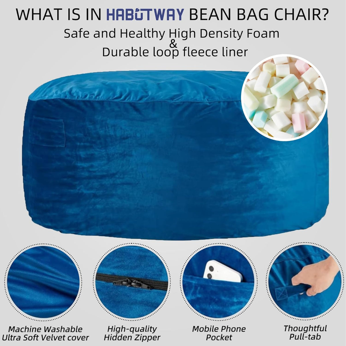HABUTWAY® Dutch Velvet Bean Bag Chair