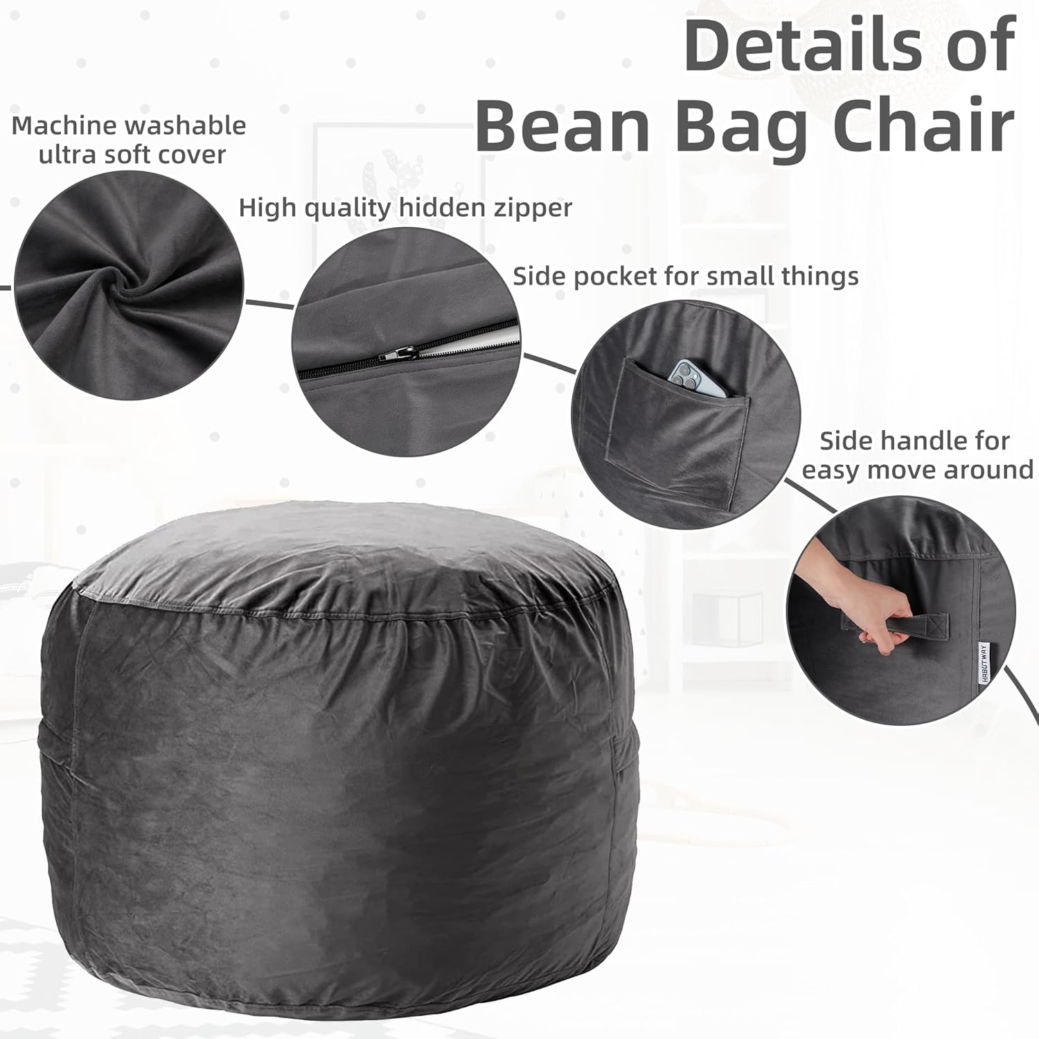 HABUTWAY® Dutch Velvet Bean Bag Chair