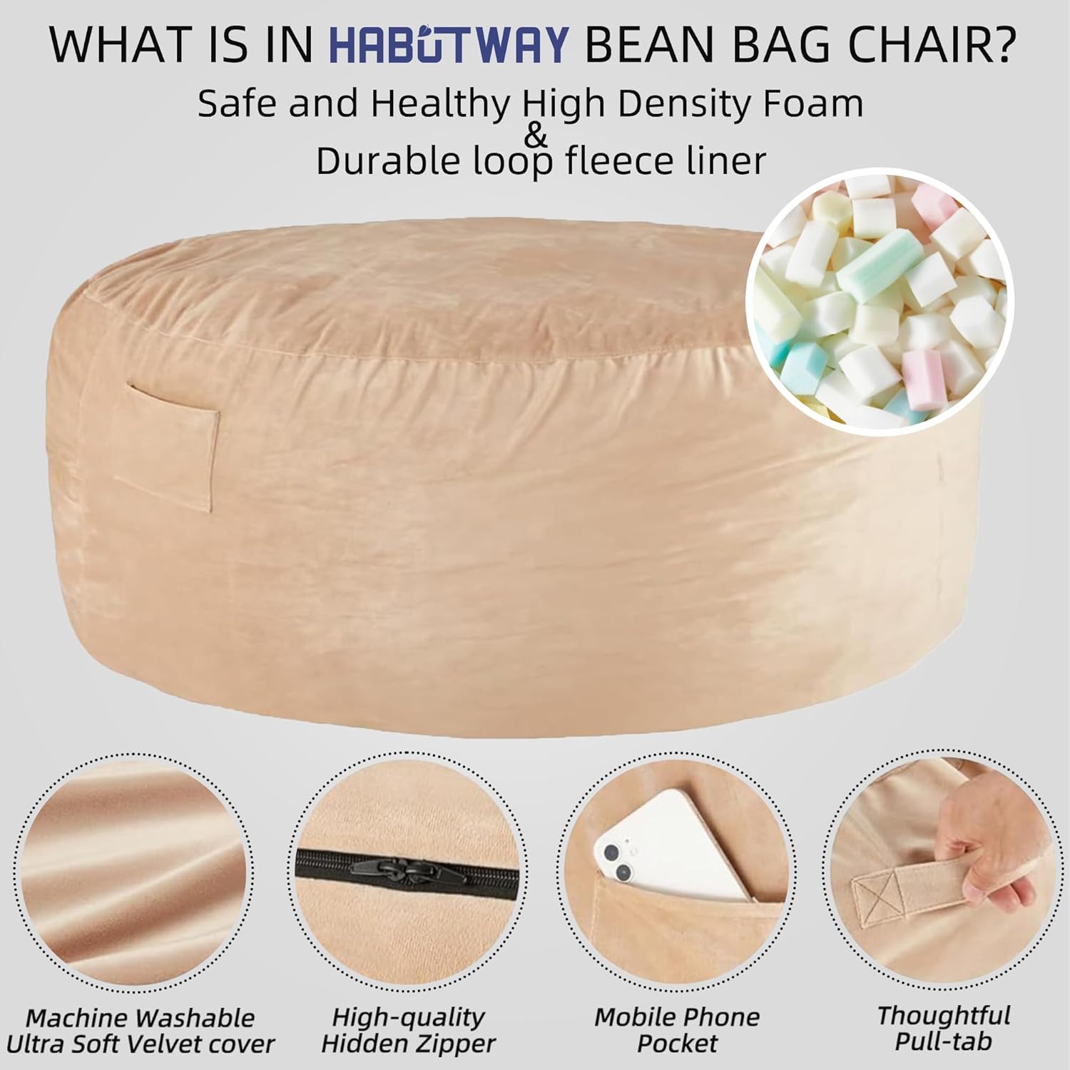 HABUTWAY® Dutch Velvet Bean Bag Chair