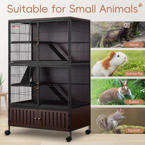 HABUTWAY 60''H Metal Large Ferret Cage, Rolling Chinchilla Cage, Critter Nation Cage, Indoor Wooden Pet Crate Furniture