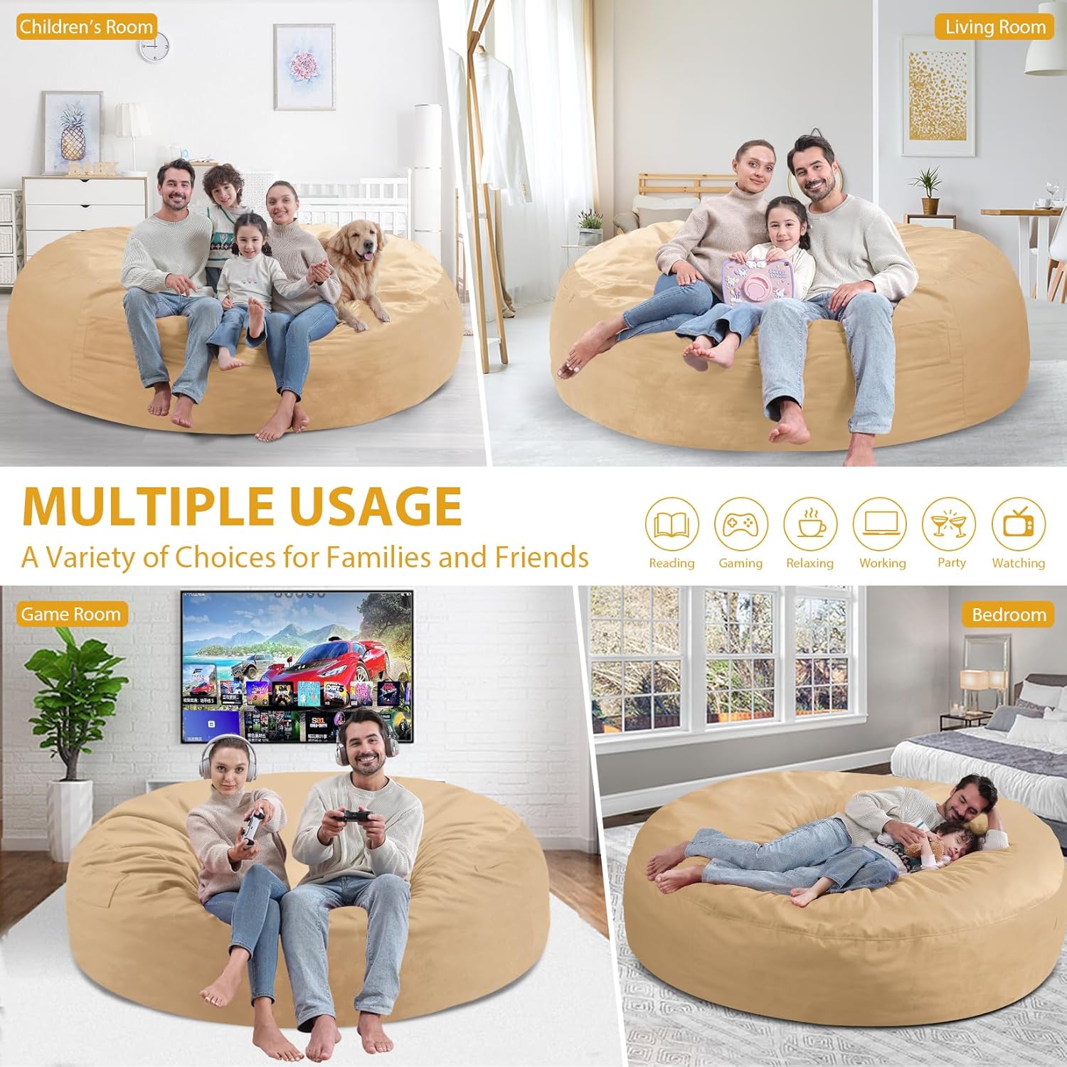 HABUTWAY® Dutch Velvet Bean Bag Chair New