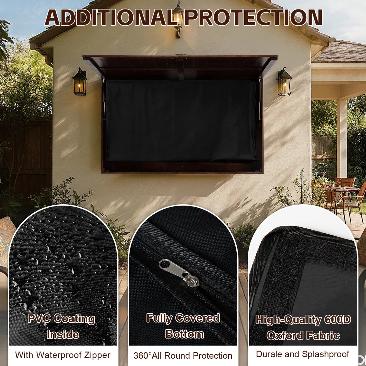 HABUTWAY Solid Wood Outdoor TV Enclosure for 32-55" TVs, Weatherproof Cabinet with Wall Mount & Oxford Cover, Walnut