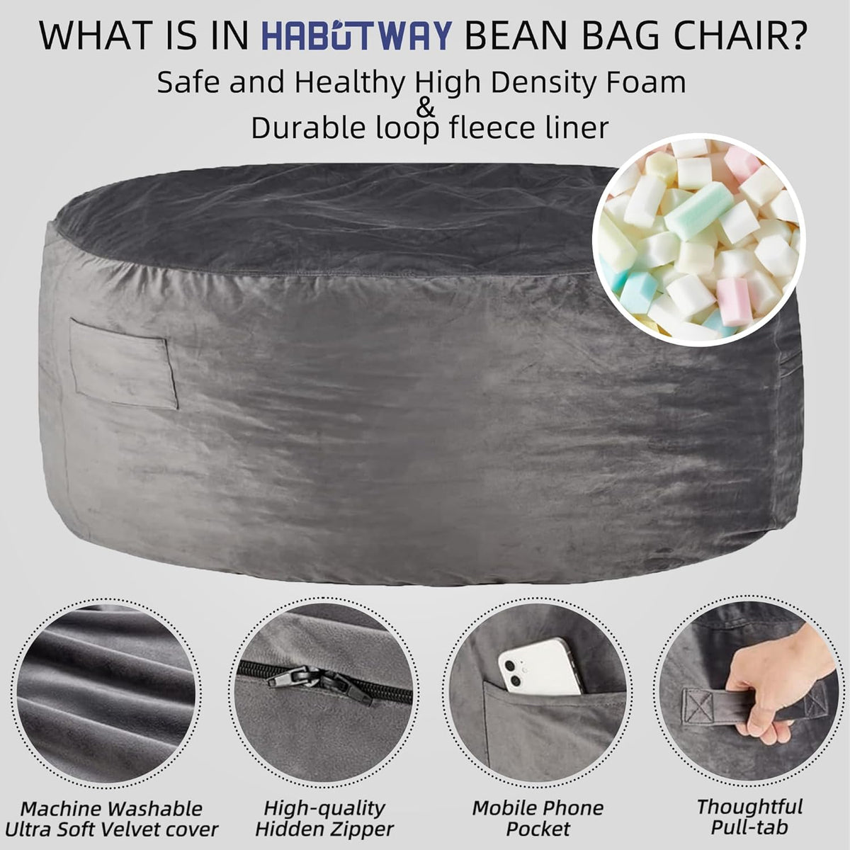 HABUTWAY® Dutch Velvet Bean Bag Chair