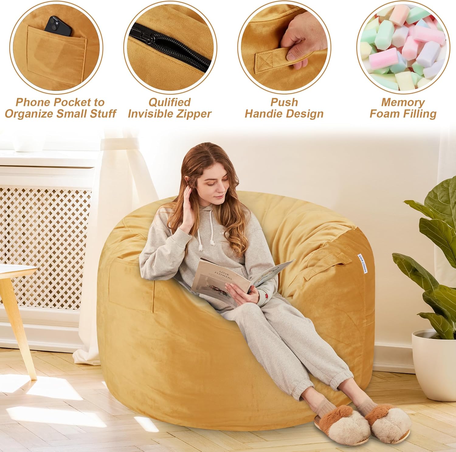 HABUTWAY® Dutch Velvet Bean Bag Chair