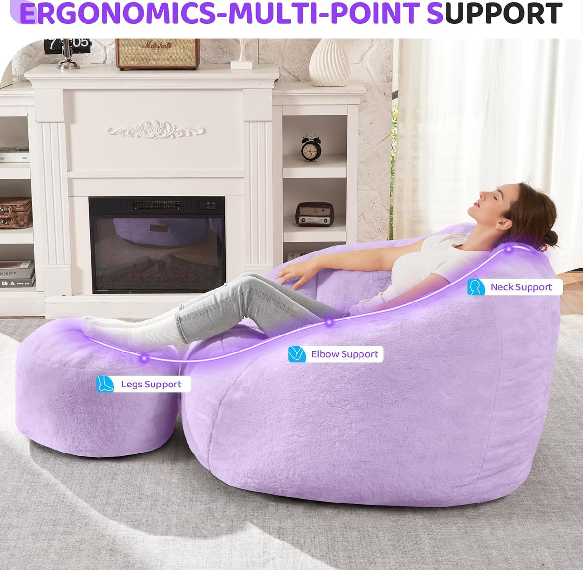 HABUTWAY® Comfy Faux Fur Shell-Shaped Bean Bag Couch