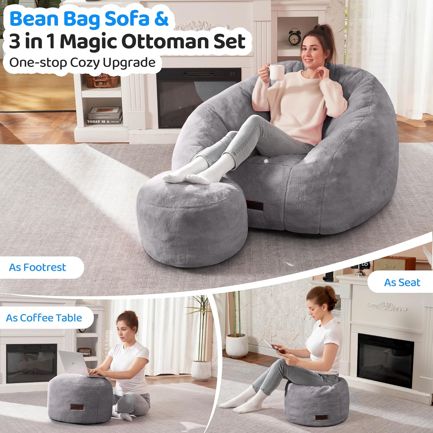 HABUTWAY® Comfy Faux Fur Shell-Shaped Bean Bag Couch