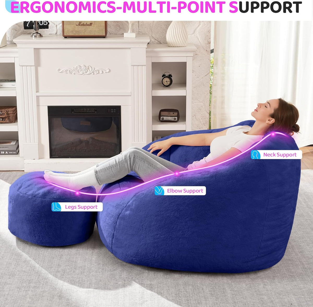 HABUTWAY® Comfy Faux Fur Shell-Shaped Bean Bag Couch