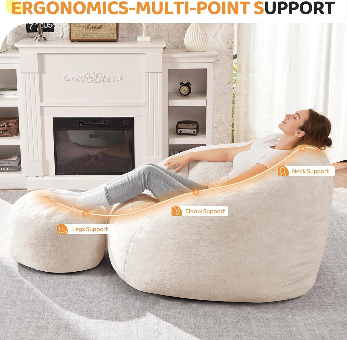 HABUTWAY® Comfy Faux Fur Shell-Shaped Bean Bag Couch