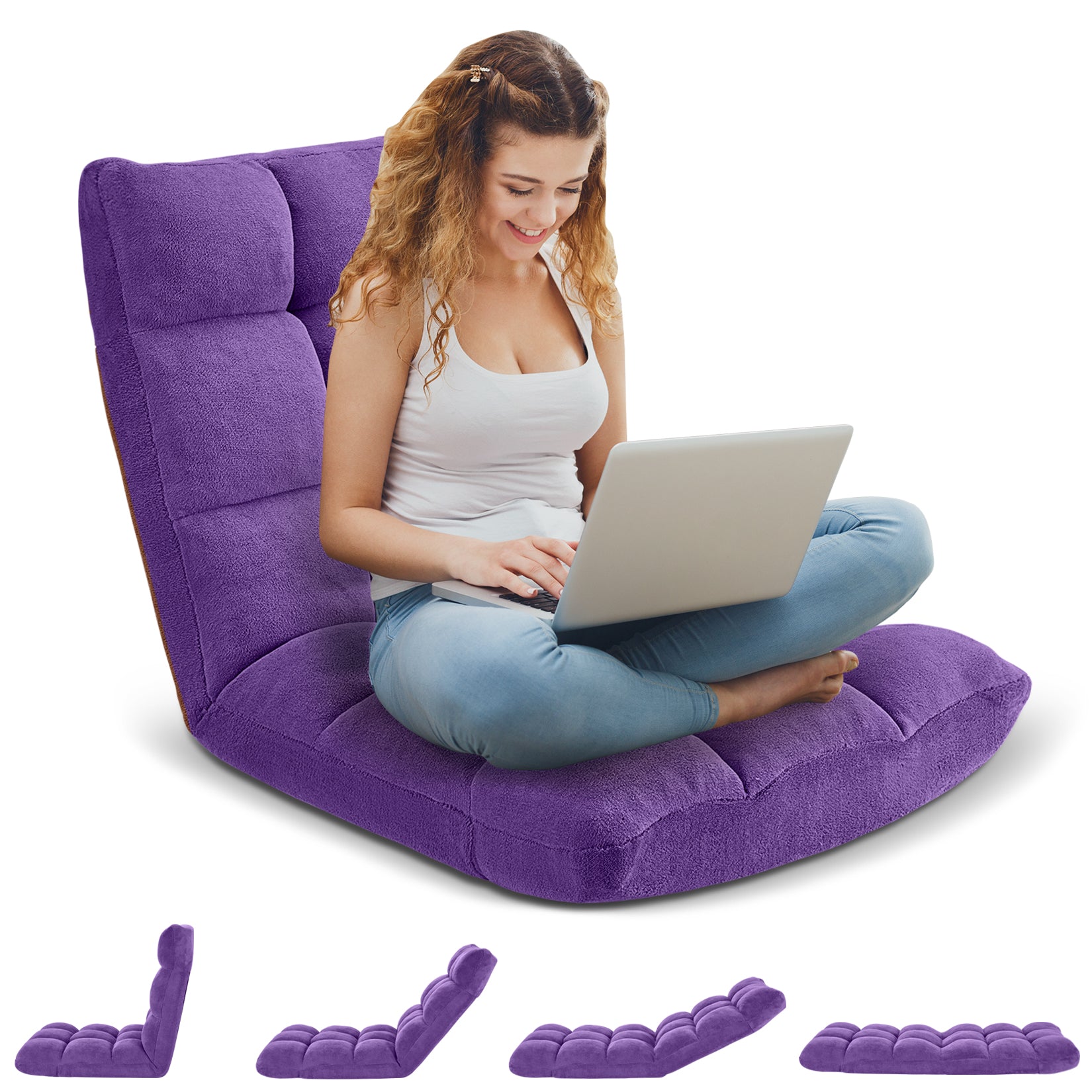 HABUTWAY Folding Floor Gaming Chair, 14-Position Adjustable Floor Sofa Chair with Thick Cushion, Coral Velvet Fabric for Reading, Gaming, Meditation and Relaxing