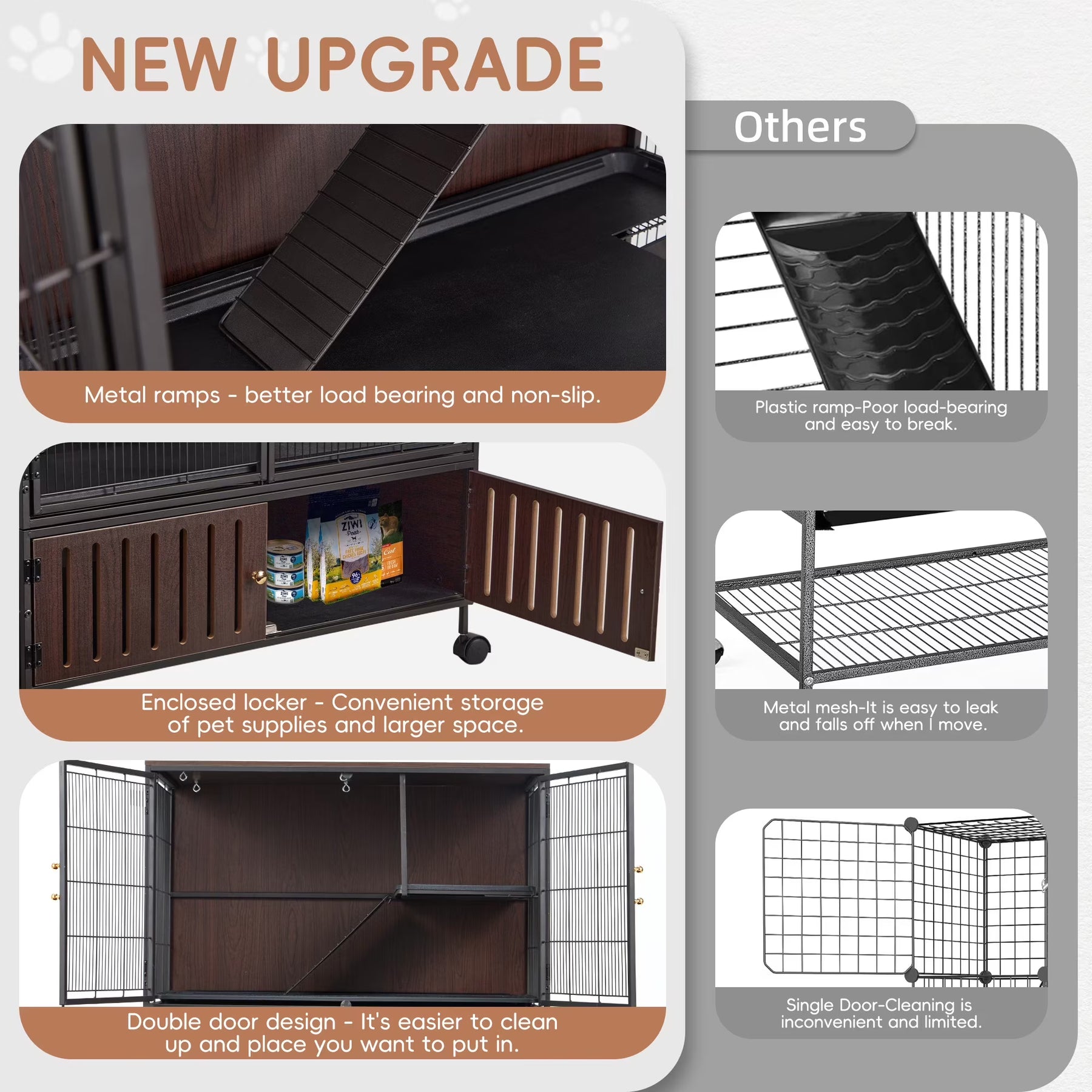 HABUTWAY 60''H Metal Large Ferret Cage, Rolling Chinchilla Cage, Critter Nation Cage, Indoor Wooden Pet Crate Furniture