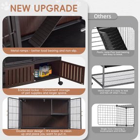 HABUTWAY 60''H Metal Large Ferret Cage, Rolling Chinchilla Cage, Critter Nation Cage, Indoor Wooden Pet Crate Furniture
