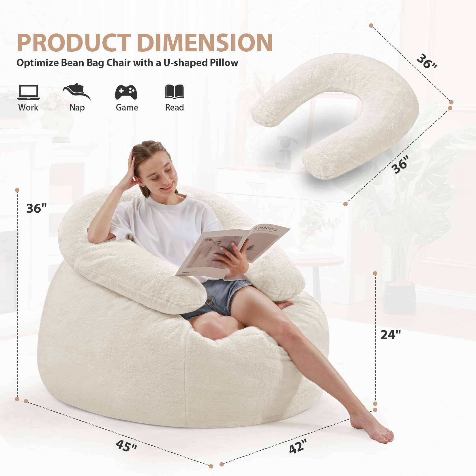 HABUTWAY® Bean Bag Chair with U-Shaped Pillow