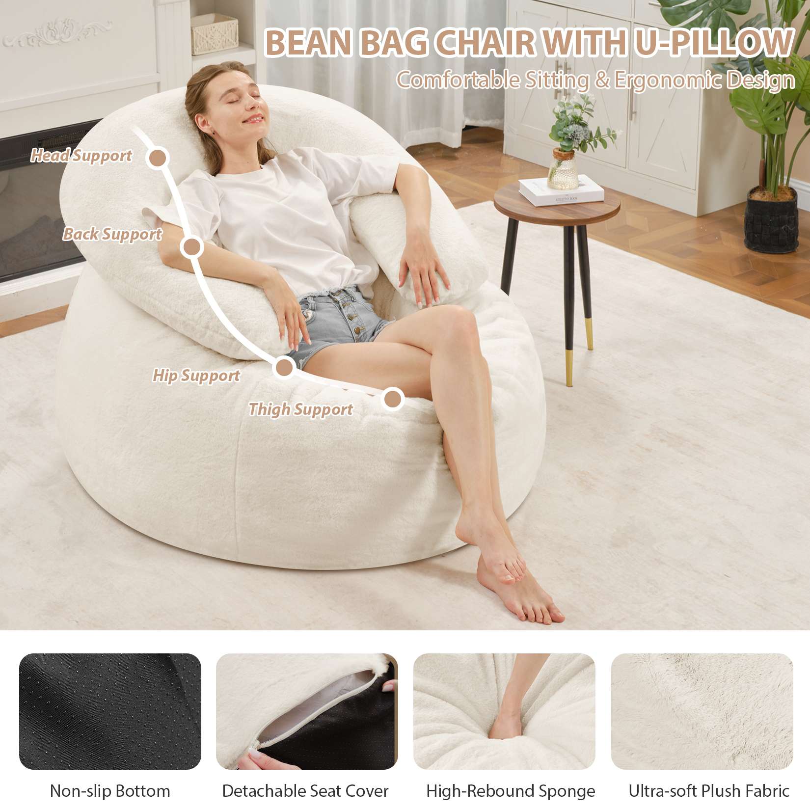 HABUTWAY® Bean Bag Chair with U-Shaped Pillow