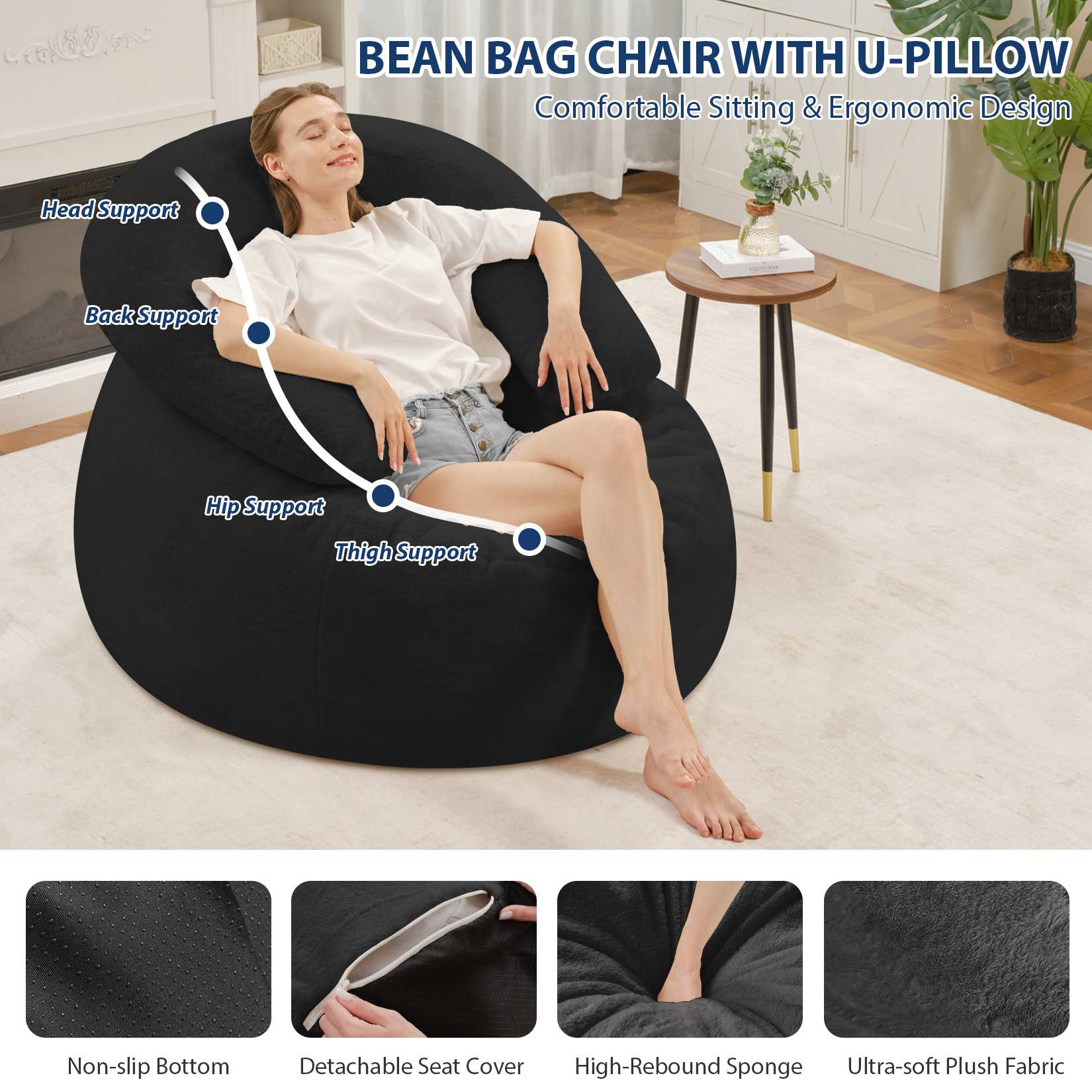 HABUTWAY® Bean Bag Chair with U-Shaped Pillow