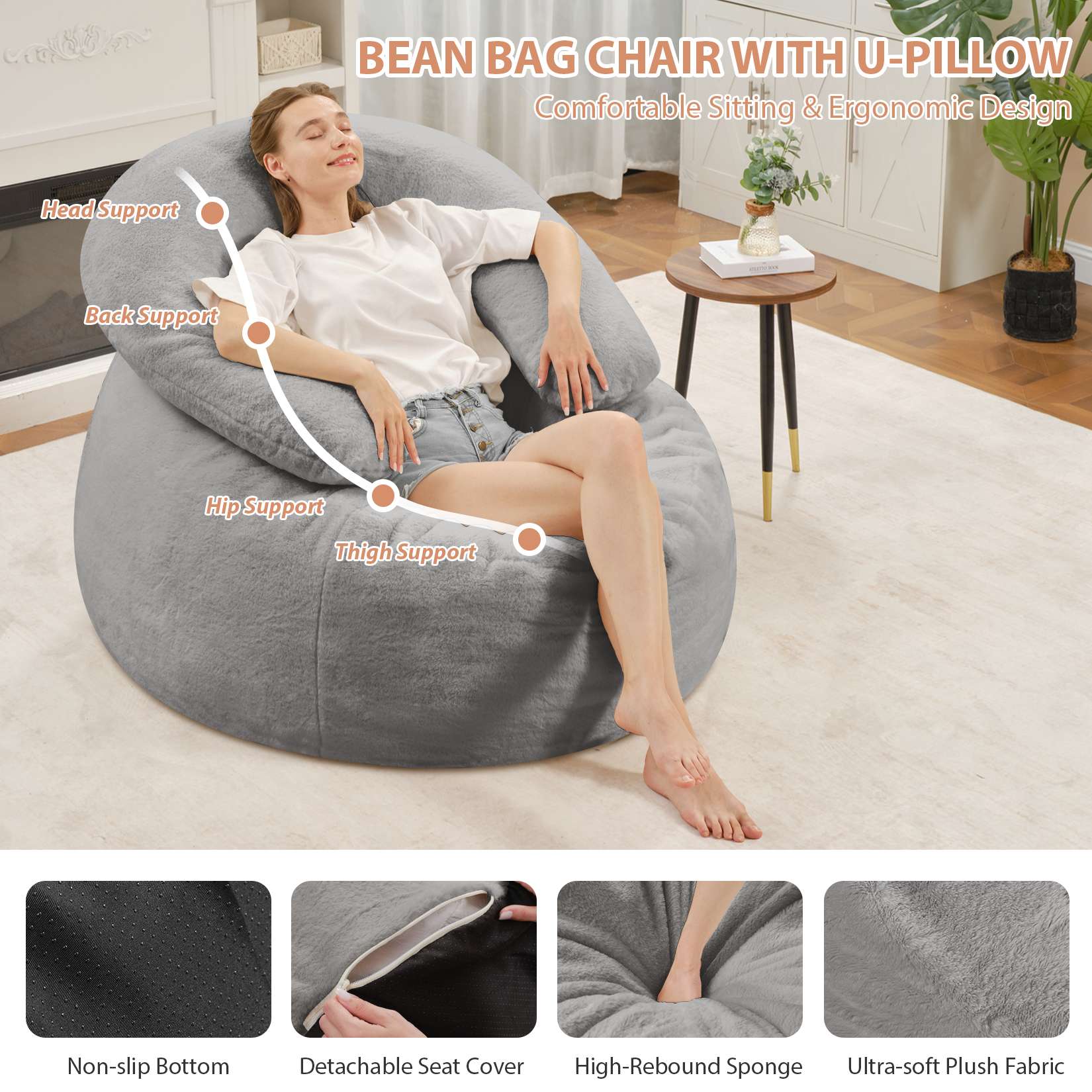 HABUTWAY® Bean Bag Chair with U-Shaped Pillow